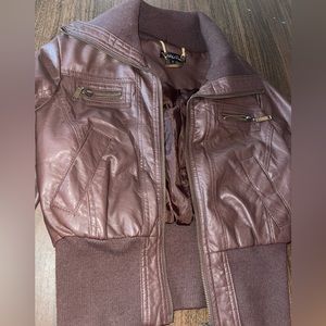 Brown leather jacket.